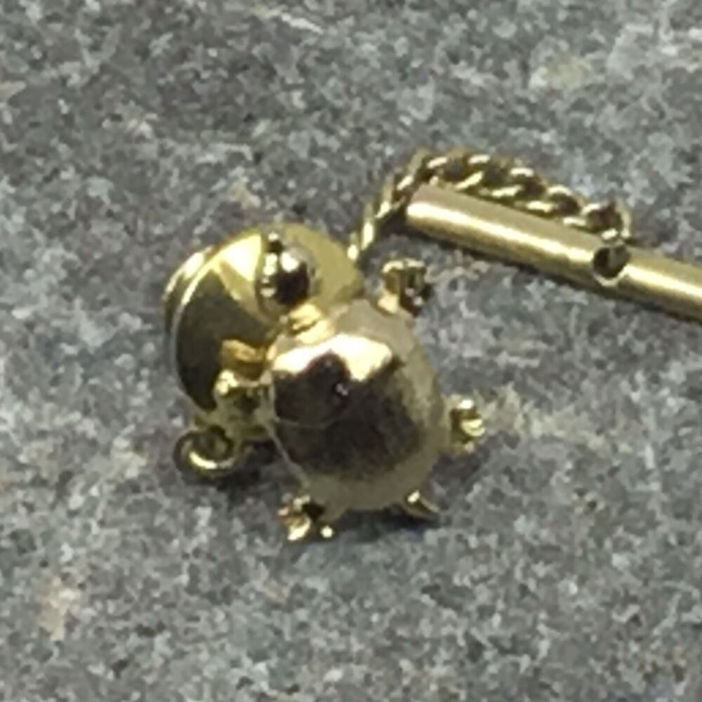 Vintage Tie Tack Dual Textured Turtle Tortoise Gold Tone Estate